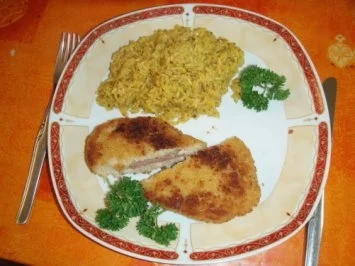 Cordon - Bleu mit Safran - Risotto und Salat - Rezept