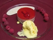 Erdbeerschnitte an selbst gemachtem Mango-Passionsfruchteis - Rezept