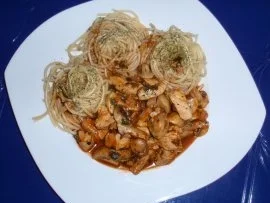 Rezept: Champignon-Putengeschnetzeltes mit Spaghetti Champignon-Putengeschnetzeltes mit Spaghetti - Rezept
