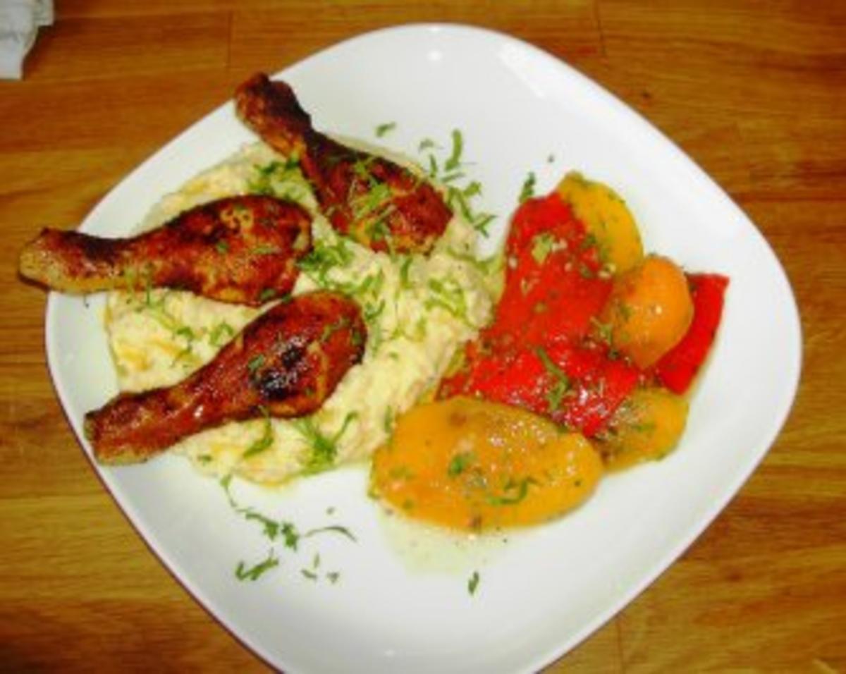 Hähnchensticks mit Polenta und Marinierter Paprika - Rezept