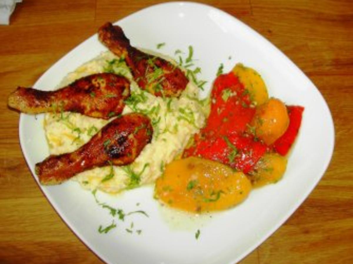 Hähnchensticks mit Polenta und Marinierter Paprika - 116 kcal/100g