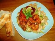 Große weiße Bohnen mit Lauch, Tunfisch und Riesengarnelenschwänzen - Rezept