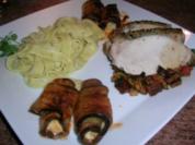 Schweinebraten nach Lorenza de Medici mit Zitronennudeln und Auberginenröllchen - Rezept