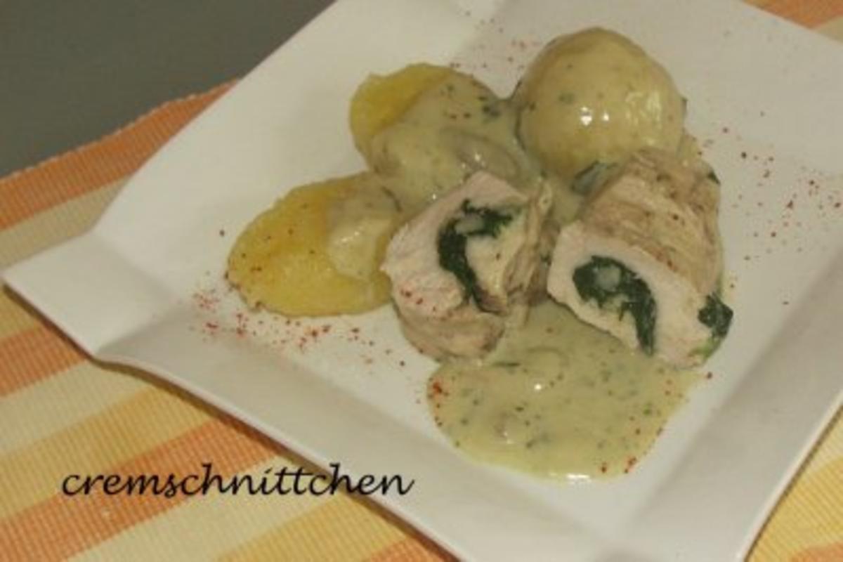 gefüllte Hähnchenbrüstchen mit Kräutersoße - Rezept