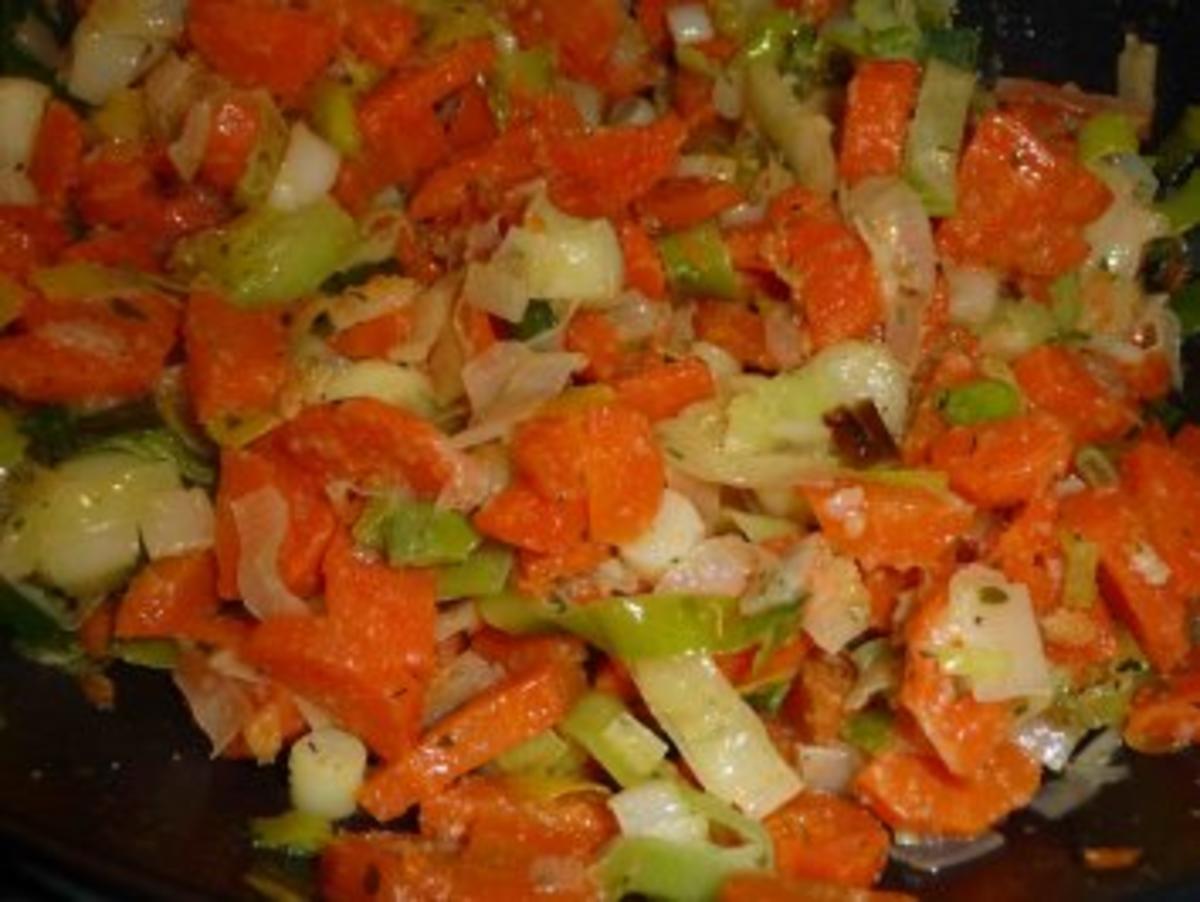 Backfisch mit Möhren-Lauch-Gemüse im Kartoffelnest - Rezept - Bild Nr. 3