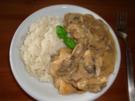 Champignonsahnesoße mit Hähnchengeschnetzeltem und Reis - Rezept
