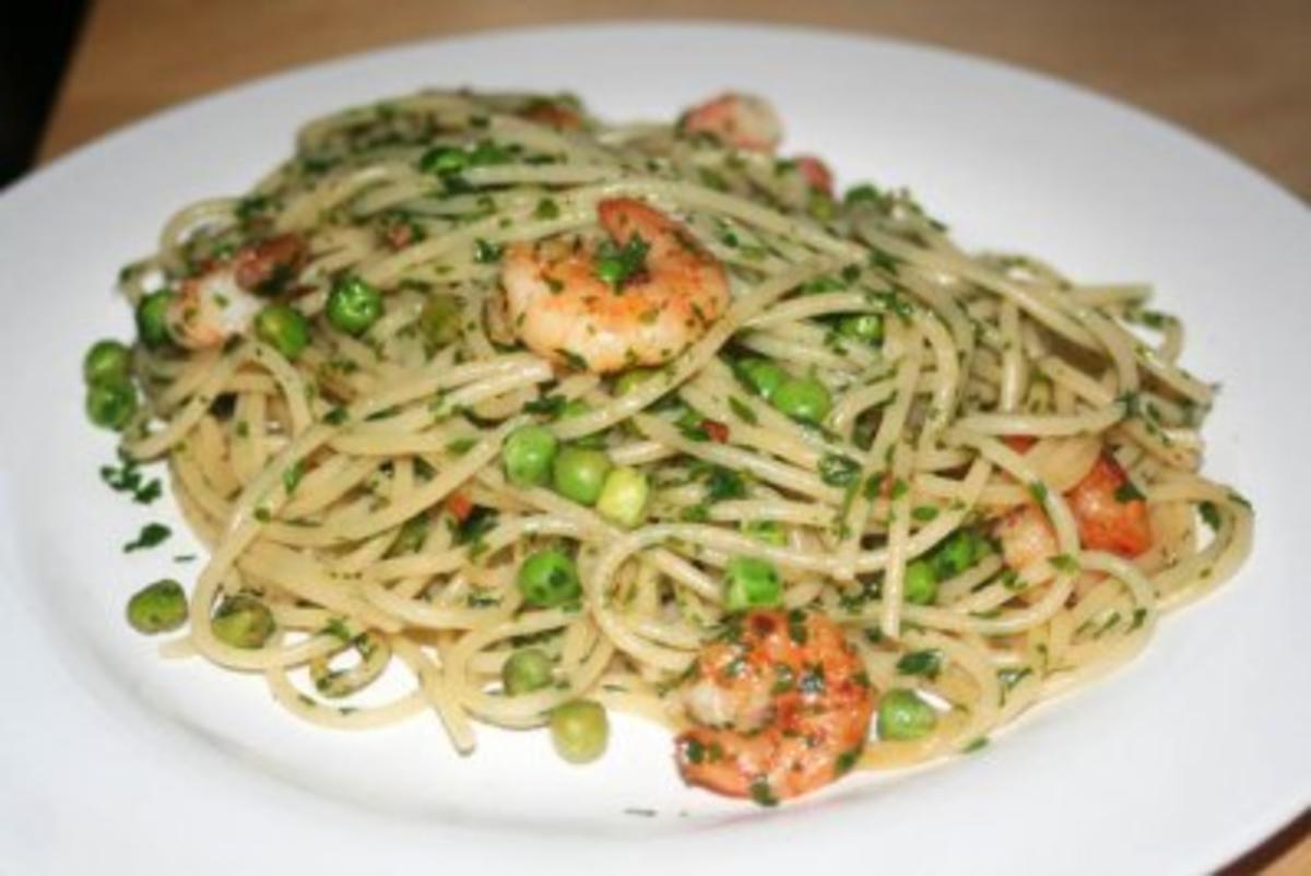 Spaghetti aglio e olio mit Garnelen - Rezept