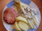 Spargel mit Pilzrahm und Kasseler - Rezept