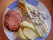 Spargel mit Pilzrahm und Kasseler - Rezept