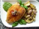 Hähnchenbrust mit Kräuterseitlingen und Schalotten an Babyspinat-Pesto - Rezept