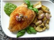 Rezept: HÀhnchenbrust mit KrÀuterseitlingen und Schalotten an Babyspinat-Pesto HÀhnchenbrust mit KrÀuterseitlingen und Schalotten an Babyspinat-Pesto - Rezept
