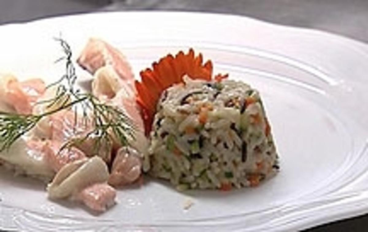 Fischkordel aus Edelfischen mit Gemüsereis an Orangen-Holunderblütensoße - Rezept