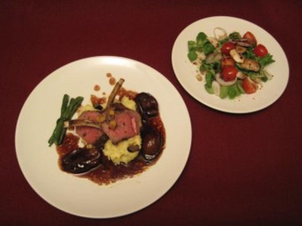 Lammkarree auf getrüffeltem Kartoffelpüree mit Rotwein-Schalotten ...