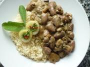 Herziges "Gulasch" mit frischen Champignons und Reis - Rezept