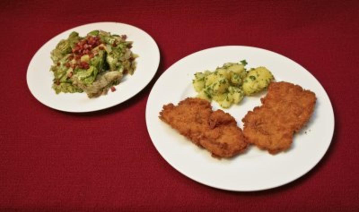 Bilder für Wiener Schnitzel mit Petersilienkartoffeln und Kernöl-Salat (Sandra Thier) - Rezept