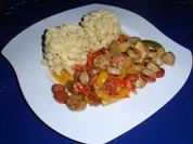 Würstchen-Gemüsezauber mit Hörnchennudeln - Rezept