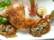 Scharfes Hähnchen aus dem Steinbackofen mit Gemüse im Ingwer-Salbeimantel - Rezept