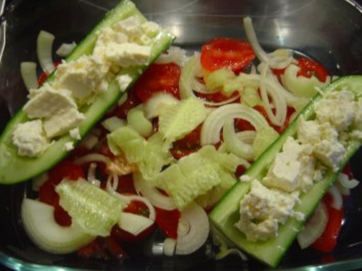 Aubergine und Gurke mit Feta überbacken - einfach - 46 kcal/100g