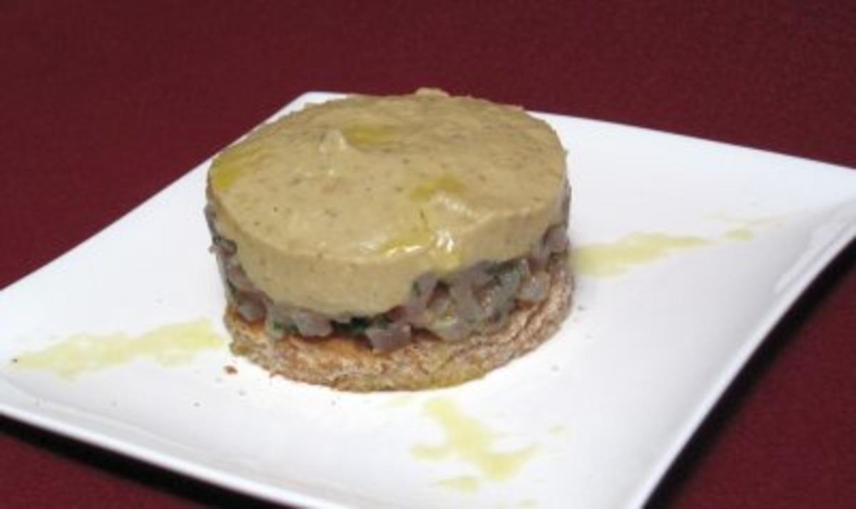 Tunfischtatar mit Auberginenpüree und Limetten-Emulsion - Rezept