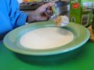 Stampfkartoffeln mit Speck und Zwiebeln, und Buttermilch   Für Göga mit Joghurt - Rezept