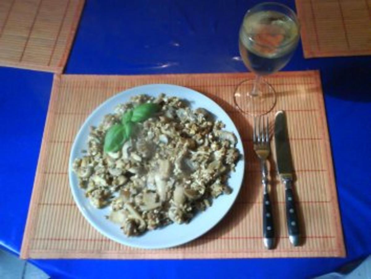 Gemüse: Grünkernpfanne mit Champignons - Rezept