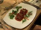 Garnelenbällchen gefüllt mit Kapernapfel an Tomaten-Paprika-Soße - Rezept