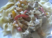 Geschnetzeltes  im Nudelbett - Rezept