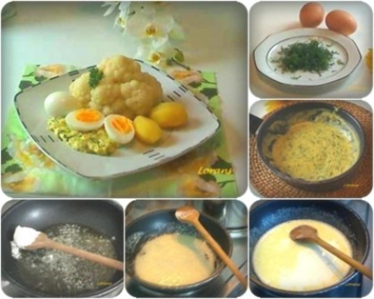 Blumenkohl mit Eiern auf Dillsauce und Kartoffeln. - Rezept - Bild Nr. 3