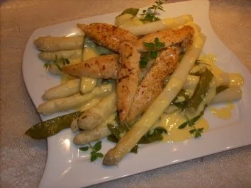 Rezept: Spargel mit Hähnchen-Filetspitzen u Zuckerschoten Bild Nr. 2 Spargel mit Hähnchen-Filetspitzen u Zuckerschoten - Rezept - Bild Nr. 2