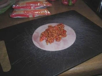 Schinkenröllchen mit Gehacktes Füllung und Sahnesoße - Rezept - Bild Nr. 6