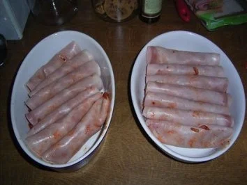 Schinkenröllchen mit Gehacktes Füllung und Sahnesoße - Rezept - Bild Nr. 8