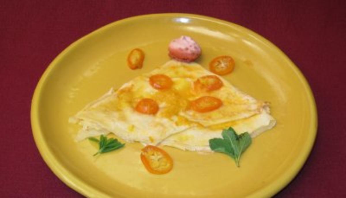 Den Flammentod erduldende Crepes Suzette beerdigt von Orangenfilets -
Rezept By Das perfekte Dinner