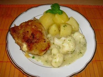 Rezept: Cordon bleu mit Salzkartoffeln und Blumenkohl Cordon bleu mit Salzkartoffeln und Blumenkohl - Rezept