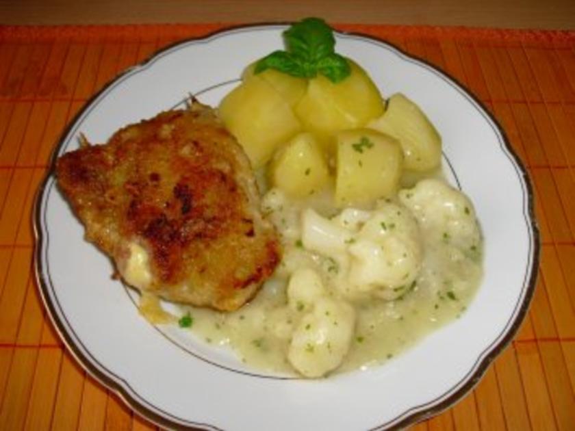 Cordon bleu mit Salzkartoffeln und Blumenkohl - einfach - 162 kcal/100g