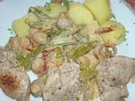 Schweinefilet zu Champignon-Gulasch mit Zuckerschoten - Rezept