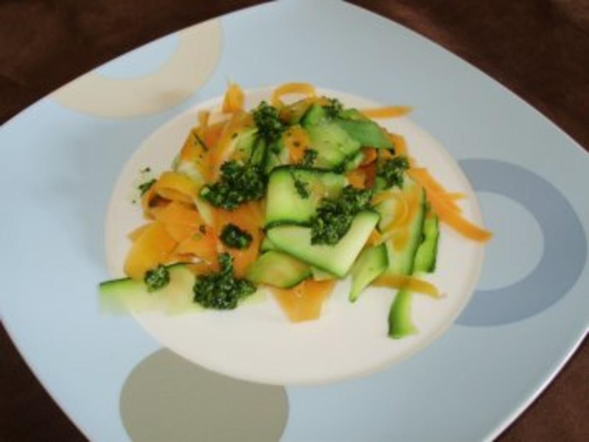 Möhren - Zucchini - Nudeln mit Bärlauch - Pesto - Rezept