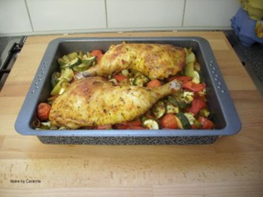 Hähnchenschlegel auf Mediteranem Gemüse - Rezept - kochbar.de