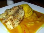 Fischfilet in Aprikosen-Curry-Soße mit Gewürzreis - Rezept