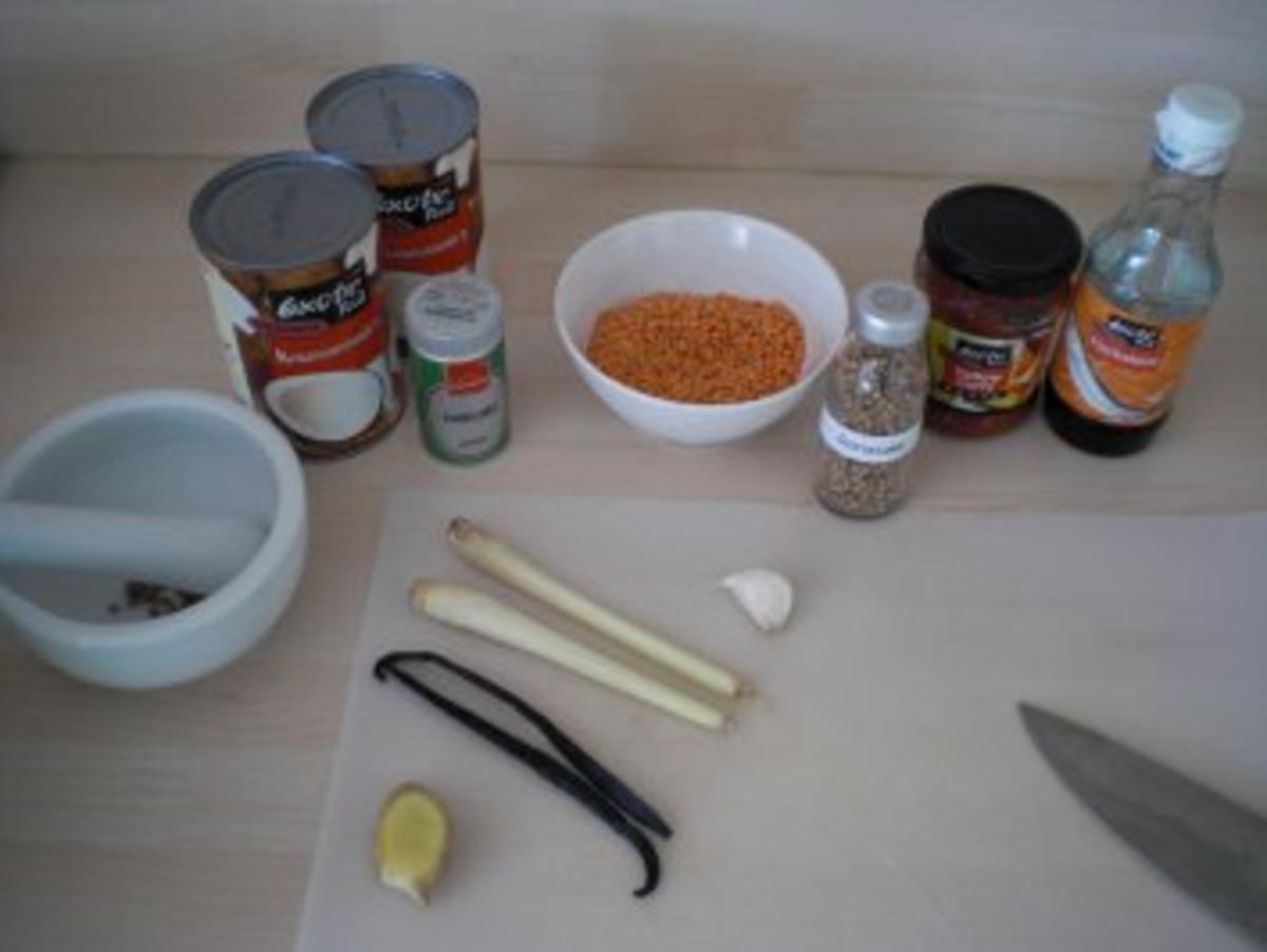 Vanille-Curry-Linsen mit (gedämpften) Lachs-Kokos-Pfannkuchen - Rezept - Bild Nr. 2