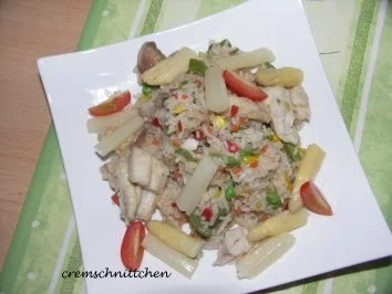 Rezept: Basmati - Reispfanne mit Lachshäppchen Basmati - Reispfanne mit Lachshäppchen - Rezept