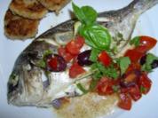 Dorade mit Basilikum-Tomaten und Gemüsetaler - Rezept