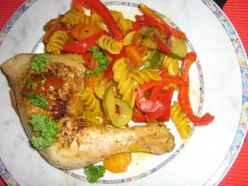 Rezept: Hähnchenschenkelpfanne mit mediterenem Gemüse Bild Nr. 7 Hähnchenschenkelpfanne mit mediterenem Gemüse - Rezept - Bild Nr. 7