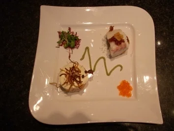 Törtchen vom Lachs- und Forellentatar an Avocadocreme u. Kabeljau-Crostinis - Rezept