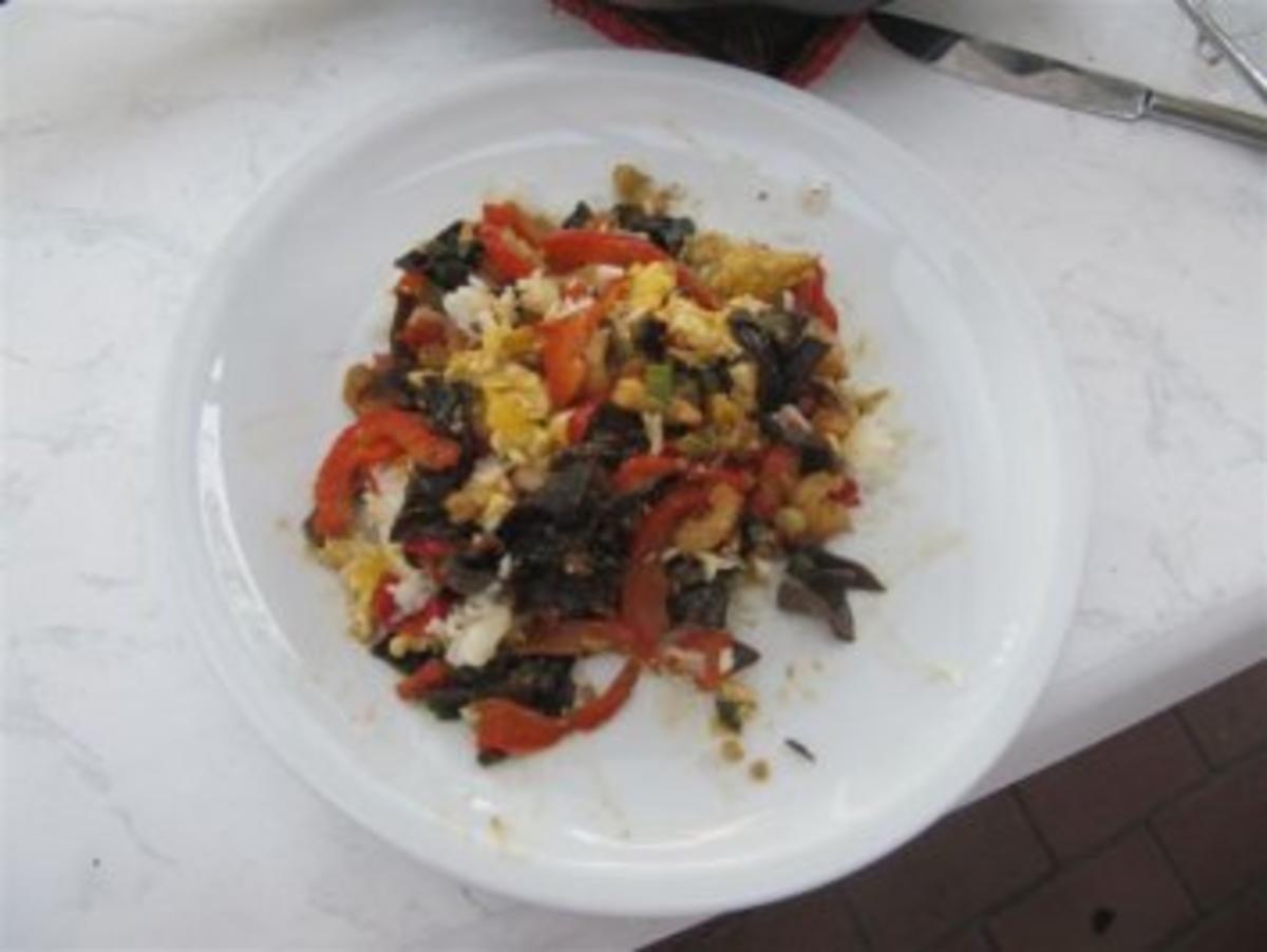 Wok Reis mit Gemüse - Krabben - Ei - Ch. Pilzen - Rezept