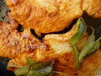 Salbei-Putenschnitzel mit geröstetem Paprika,Oliven und bunten Saucen - Rezept - Bild Nr. 2