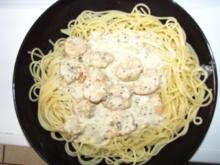 Garnelen in Kräuter-Weißweinsoße mit Spaghetti - Rezept