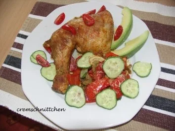 Hähnchenkeulen an Paprika - Tomatengemüse - Rezept