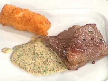 Presa vom Iberico-Schwein mit Pommery-Senf-Sauce und Gemüsekroketten (Andreas Reichenberg) - Rezept