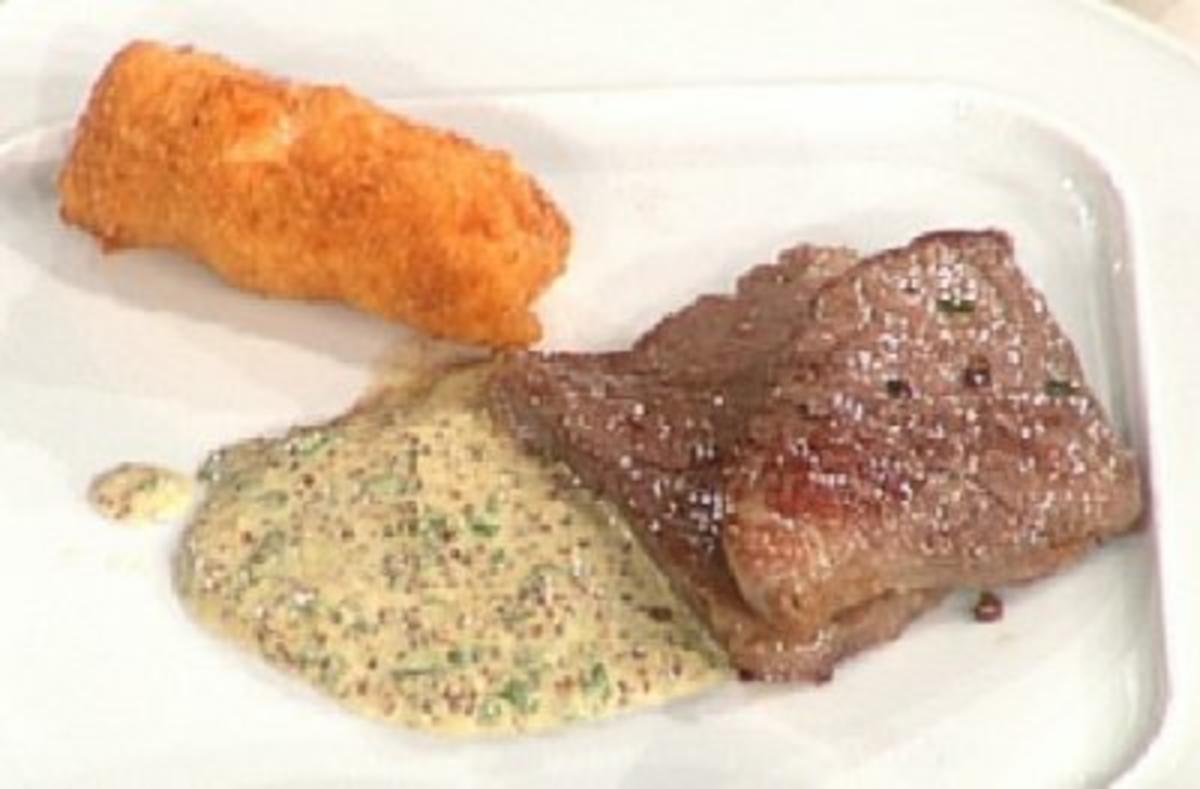 Bilder für Presa vom Iberico-Schwein mit Pommery-Senf-Sauce und Gemüsekroketten (Andreas Reichenberg) - Rezept