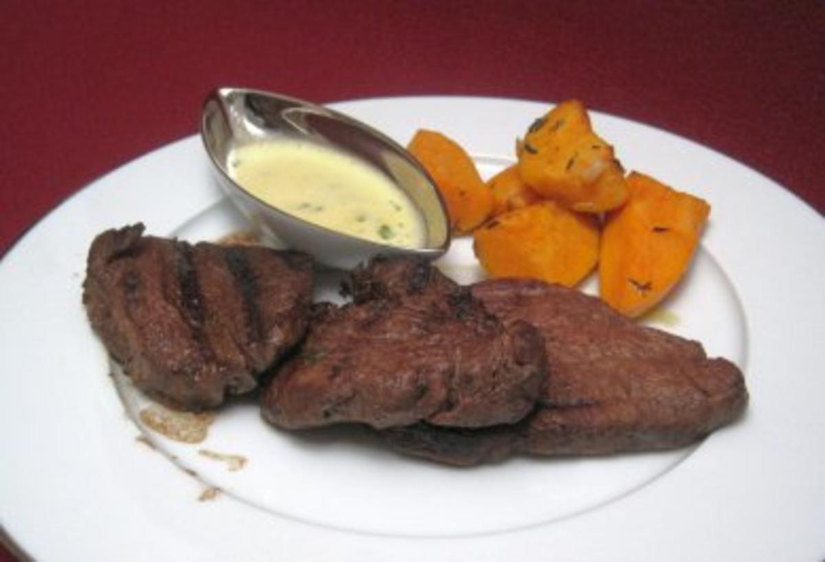 Bisonfilet mit gegrillten Süßkartoffeln und Sauce Béarnaise - Wild Wild
West - Rezept Gesendet von Das perfekte Dinner